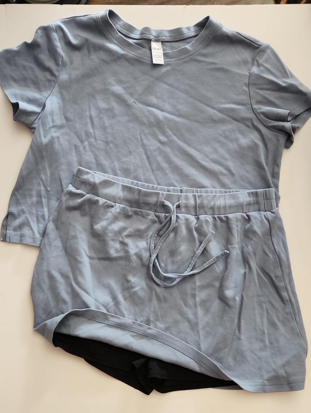 Cropped Tee & Drawstring Skort Set - Light Blue- L -EUC- laundered never worn
